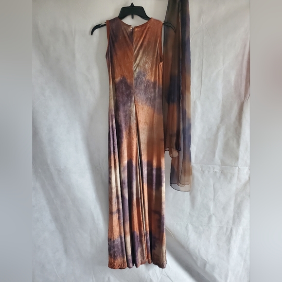 Huey Waltzer SAKS Women's Size 2 Tie Dye Maxi Dress With Scarf - Picture 4 of 7